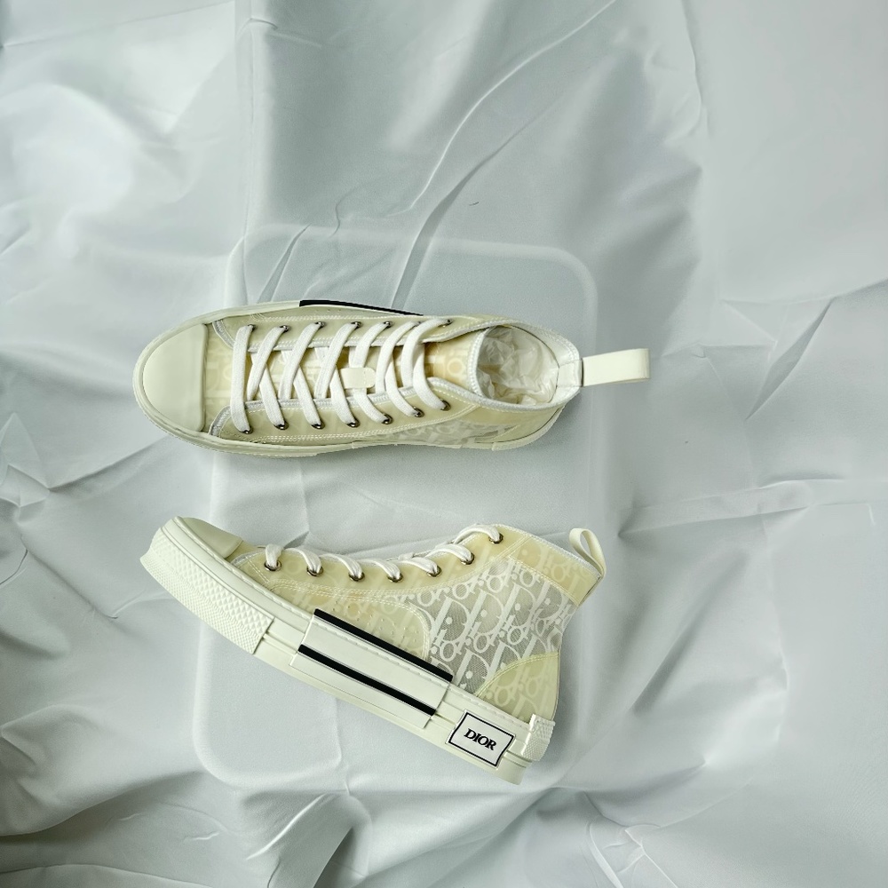 CHRISTIAN DIOR Canvas Oblique Mens B23 High Top Sneakers white - Picture 2 of 4